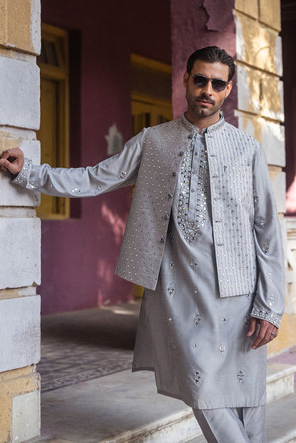 Luxury Grey Khaddi Silk Embellished Kurta Pajama Set