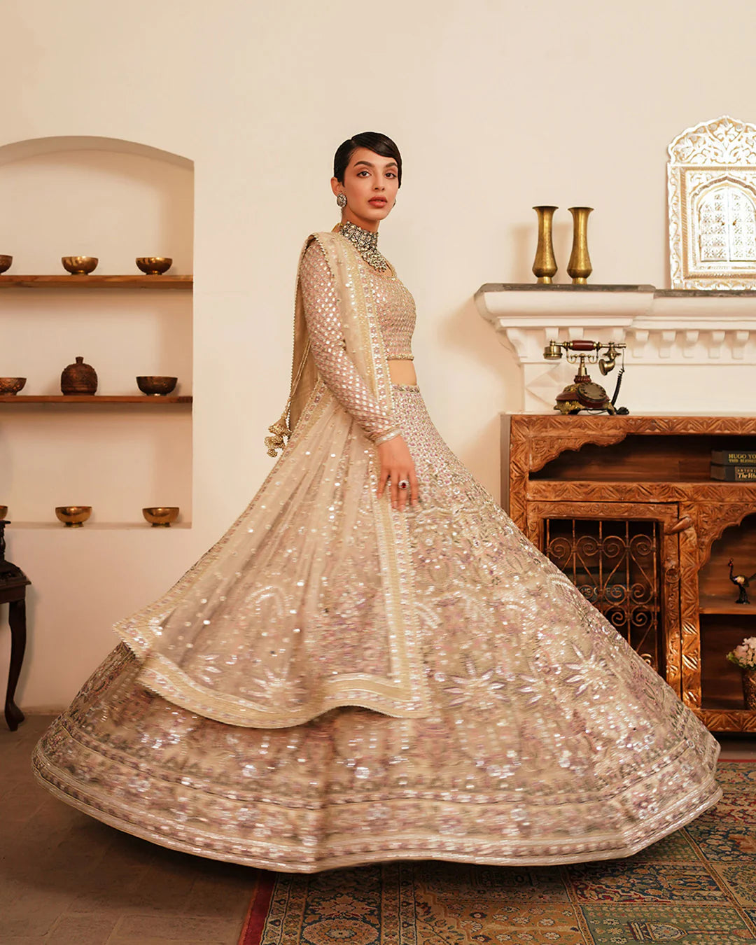 Faiza Saqlain | Embroidered Embellished Chiffon Lehenga Choli
