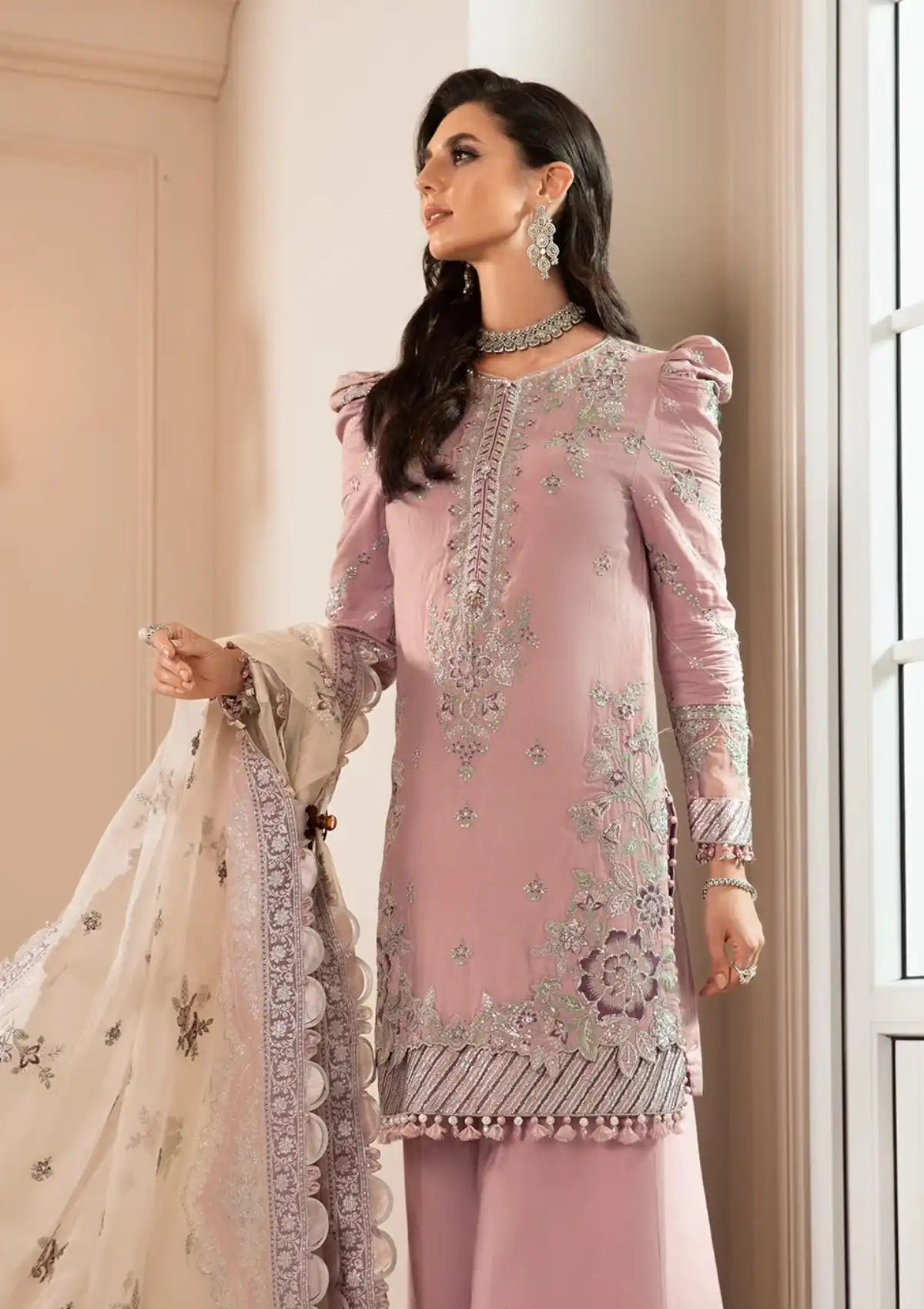 Maria B | Sateen Embroidered Suit