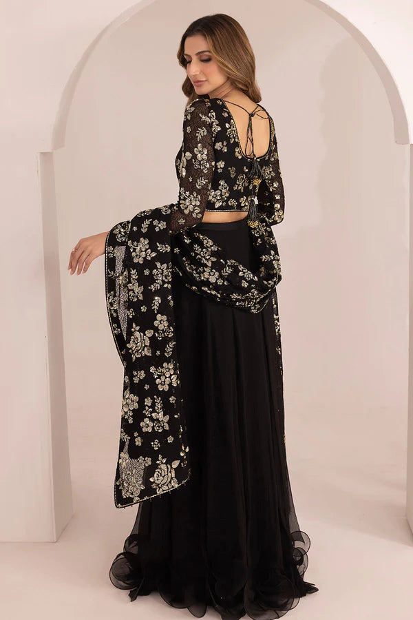 Sozan | Festive Wear Embroidered Black Saree Lehenga