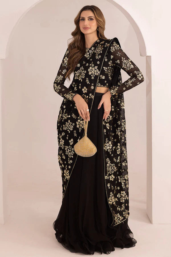Sozan | Festive Wear Embroidered Black Saree Lehenga