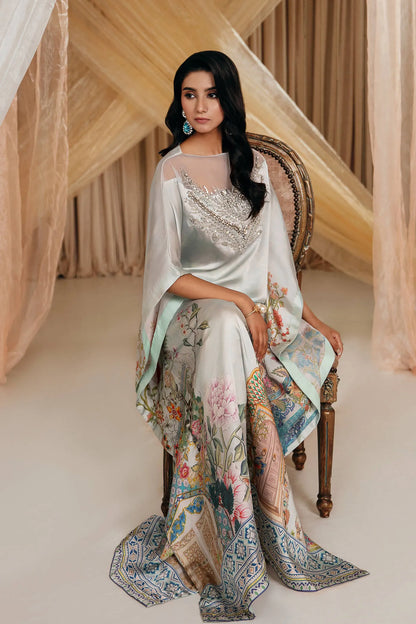 Aqua Elegance | Premium Silk Embellished Kaftan