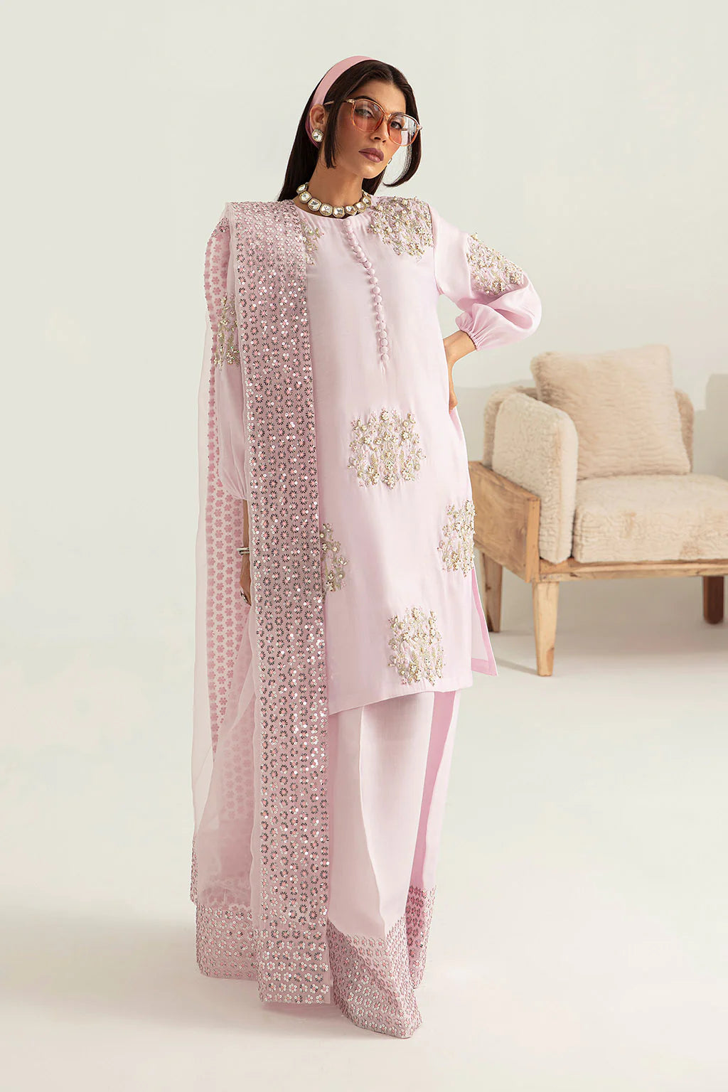 Ciara | Festive Embellished Georgette Silk Suit