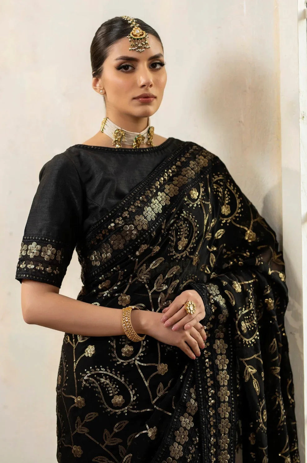 Laila | Chiffon Embroidered Black Saree