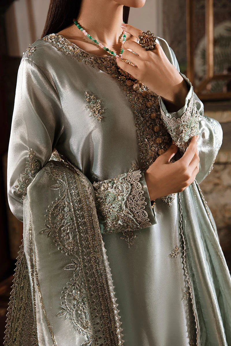 Mushq | Sea Green Festive Embellished Silk Suit