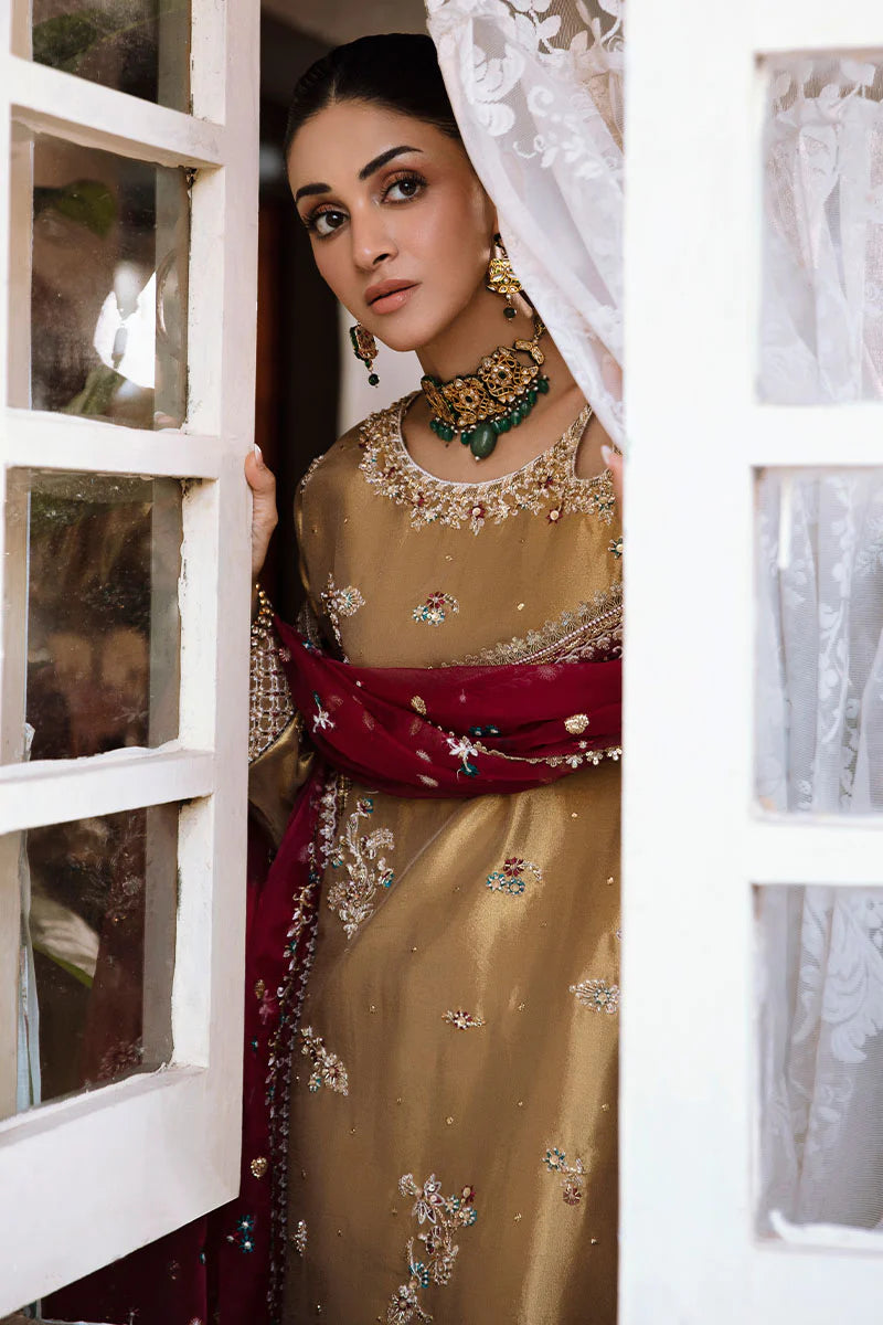 Mushq | Gold Festive Embellished Silk Suit