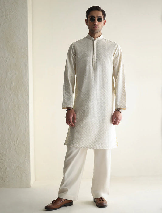 Off-White Embroidered Kurta Pajama